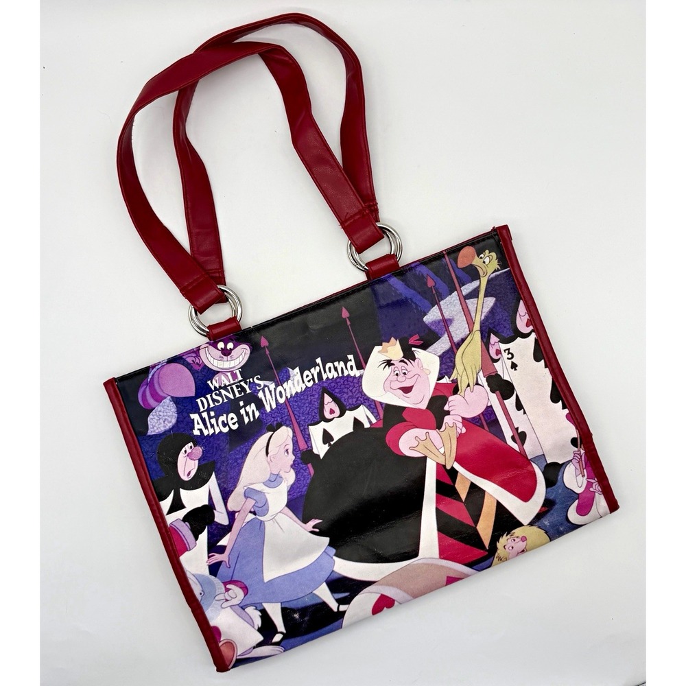 Vintage Walt Disney Alice in Wonderland Tote Bag Red Queen Cheshire Cat